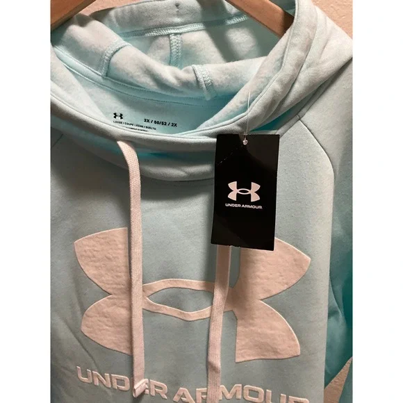 Under Armour Women's Loose Fit Logo Hoodie Light Aqua Blue Size 2XL little stain - Picture 3 of 5